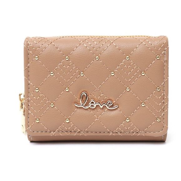 Quilted Studded Love Wallet - Khaki - Gift Idea - Picture 1 of 6